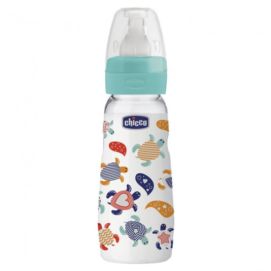 Chicco Γυάλινο Μπιμπερό Simply Glass Με Θηλή Σιλικόνης Γαλάζιο 240ml