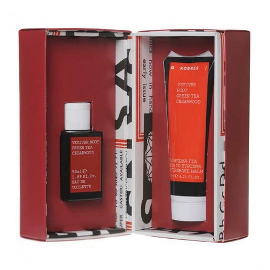 Korres A Red Gift for him Vetiver Root Green Tea Cedarwood Eau de toilette 50ml & ΔΩΡΟ Aftershave Balm 125ml