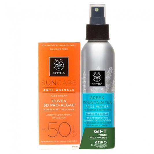 Apivita Suncare Promo Anti-Wrinkle Face Cream Spf 50 with Olive and Pro-Algae 50ml & ΔΩΡΟ Face Water Green Mountain 100ml