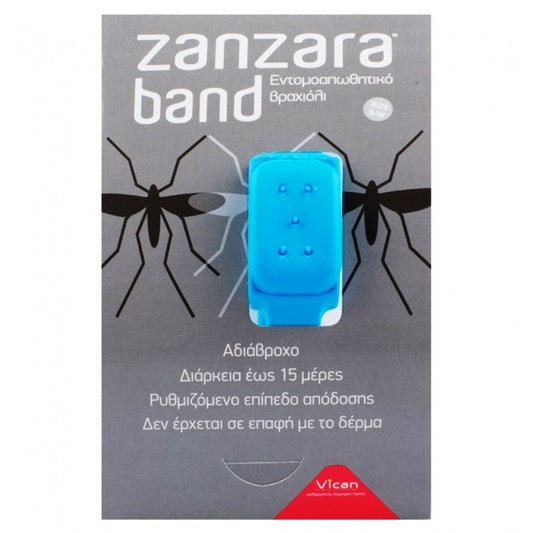 Vican Zanzara Band Αδιάβροχο Εντομοαπωθητικό Βραχιόλι Μπλε Small-Medium